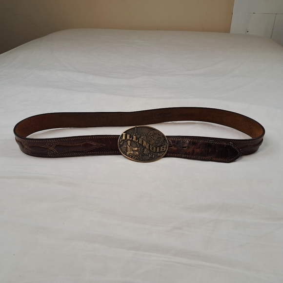 Illinois State Seal Solid Brass Award Design 1st Edition Buckle & Leather Belt - Picture 1 of 10